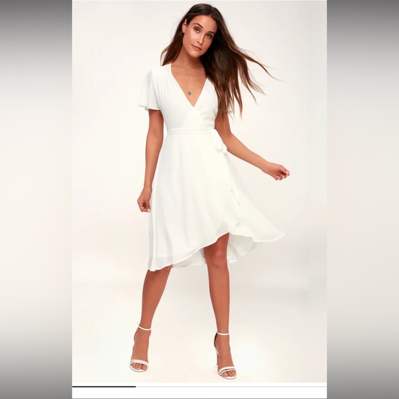 Lulus rise to the occasion White Wrap Dress, New with Tags - Picture 4 of 5